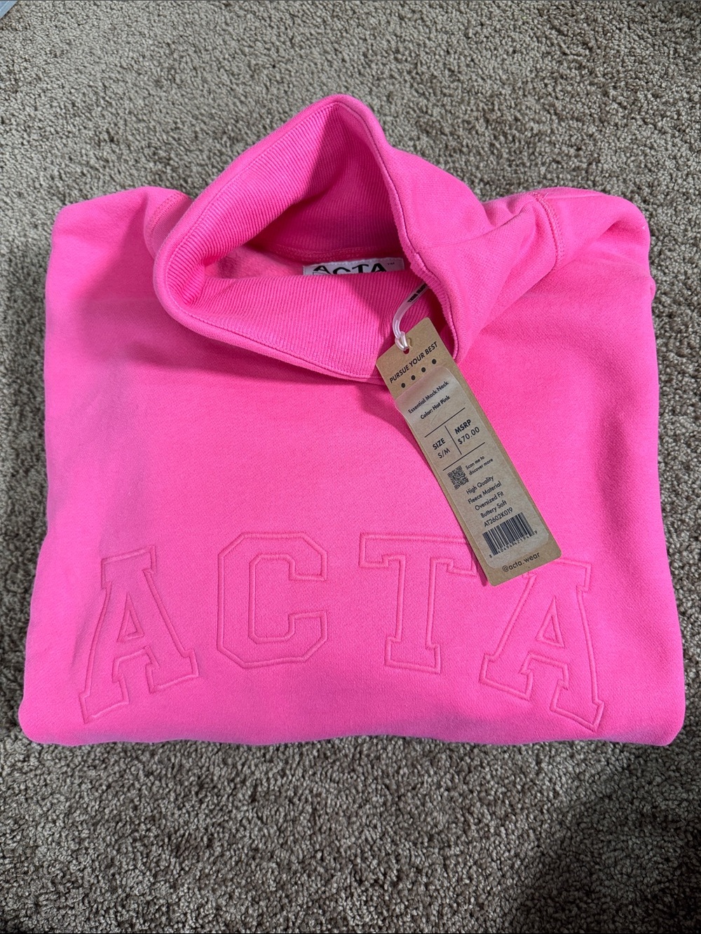 NWT ACTA 🩷 Hot Pink Essential Mock Neck - Valentines Drop S/M